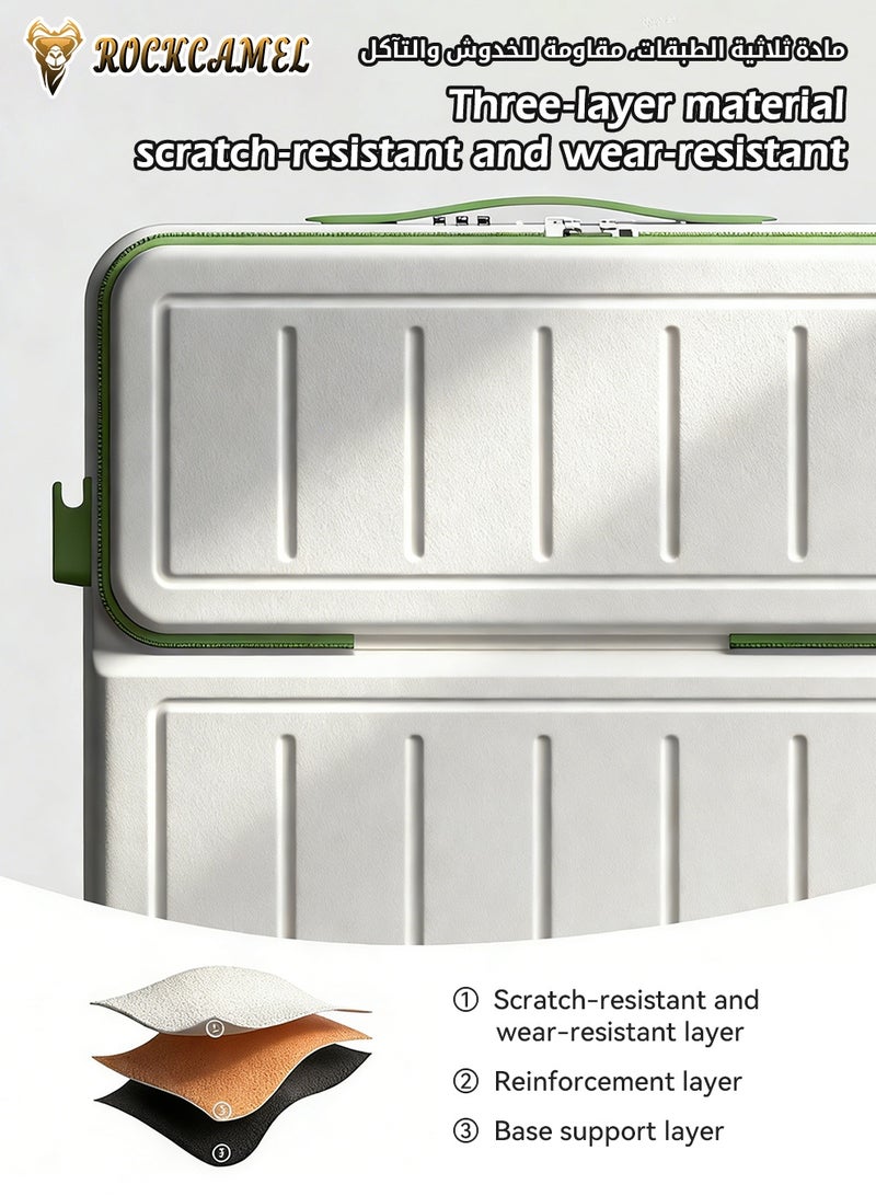 ROCKCAMEL 20-Inch Wide Handle Carry-On Luggage, Front Open Suitcase with USB Port, Hooks & Cup Holder, Built-Laptop Compartment, Large Capacity Luggage for Student Travel, Business Trips (White & Green) - Image 5